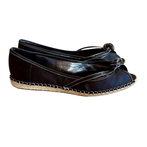 Cole Haan G Series Sabella Black Satin Peep Toe Espadrille Flats Size 11 w/ Box - Picture 9 of 15